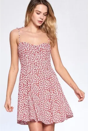 Floral Spaghetti Strap Dress (Red)