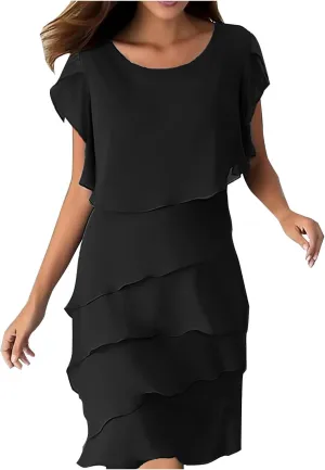 Formal Dresses for Women Chiffon Casual Summer Midi Dress Fashion Tiered Layered Party Dress Plus Size Women Dresses