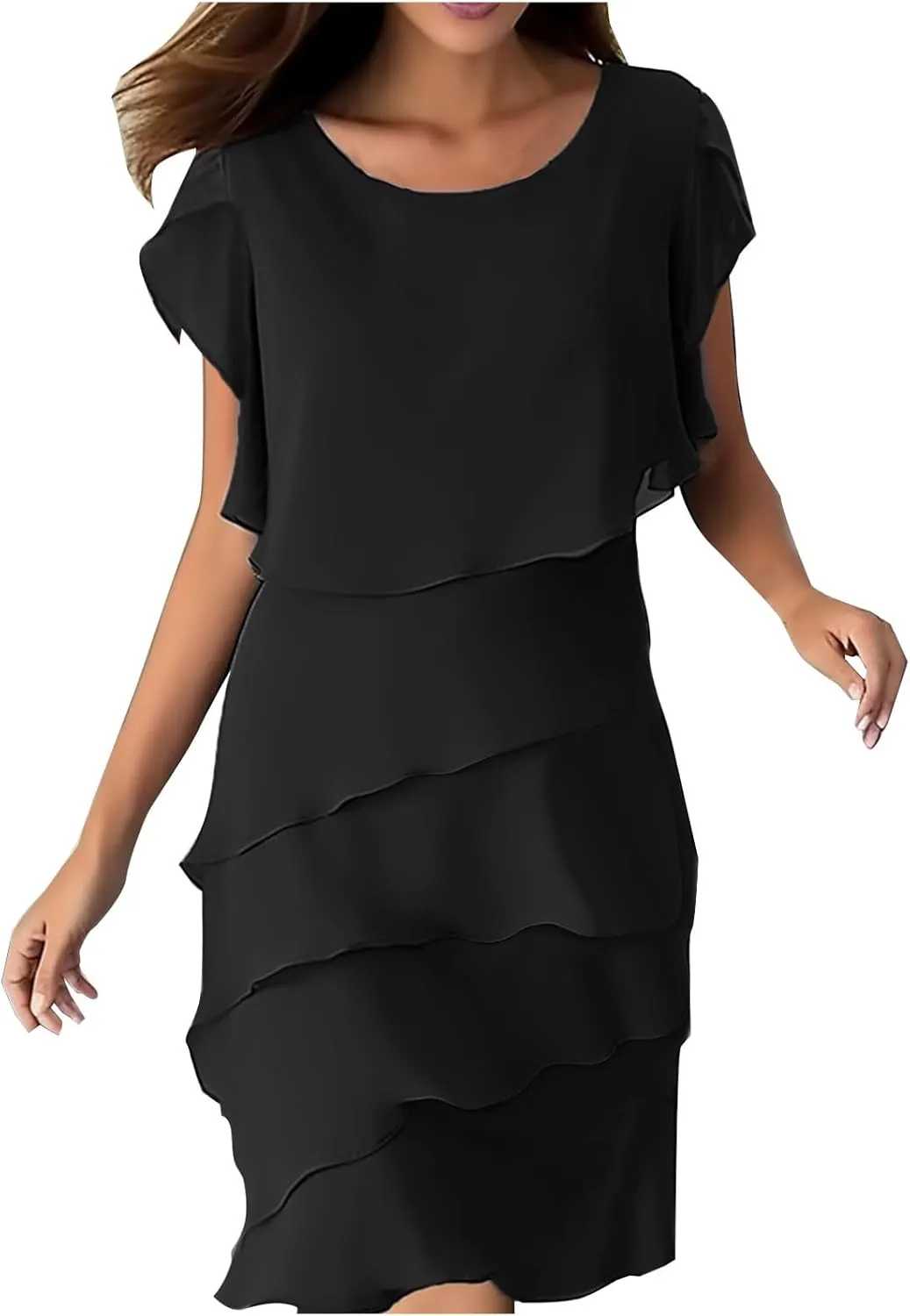 Formal Dresses for Women Chiffon Casual Summer Midi Dress Fashion Tiered Layered Party Dress Plus Size Women Dresses