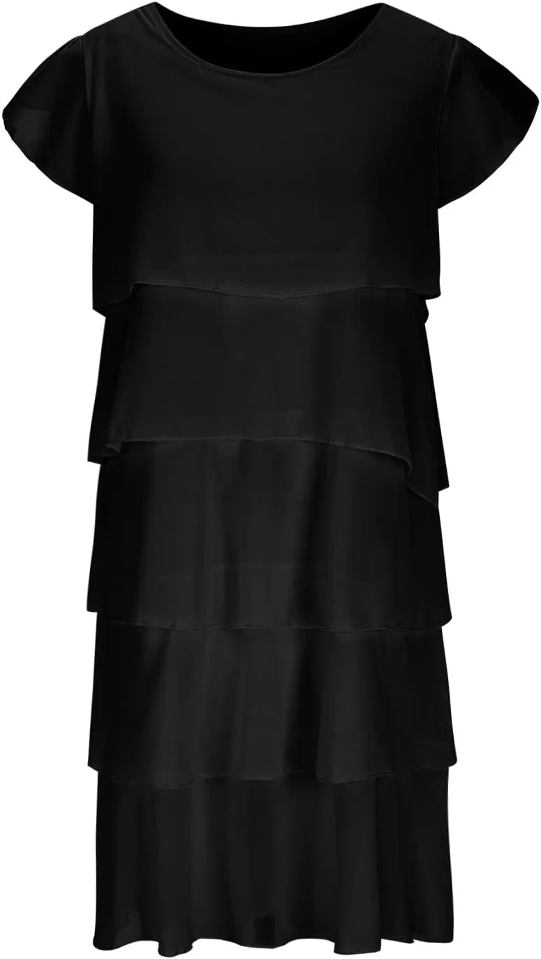 Formal Dresses for Women Chiffon Casual Summer Midi Dress Fashion Tiered Layered Party Dress Plus Size Women Dresses