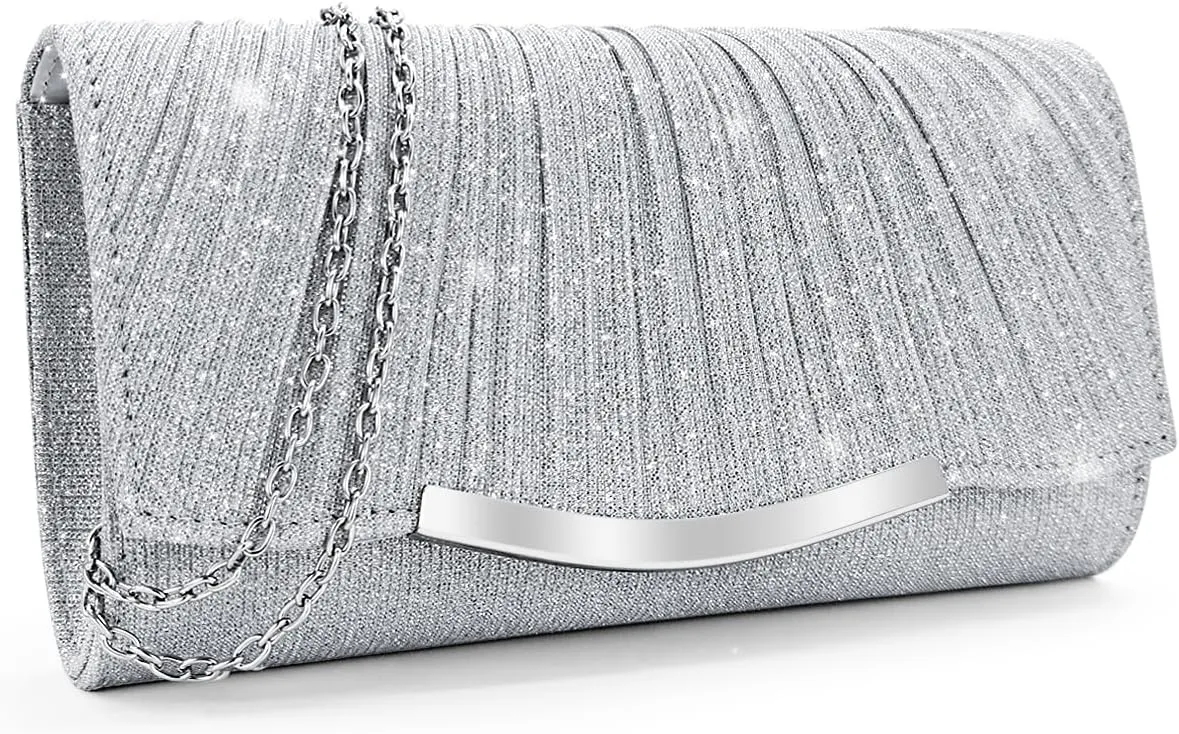 FuninCrea Clutch Purses for Women Envelope Evening Bag with Detachable Chain, Elegant Sequins Evening Clutch Bag for Banquets