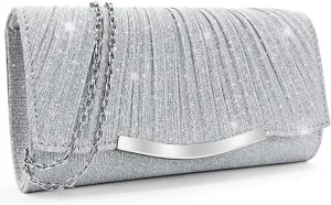 FuninCrea Clutch Purses for Women Envelope Evening Bag with Detachable Chain, Elegant Sequins Evening Clutch Bag for Banquets