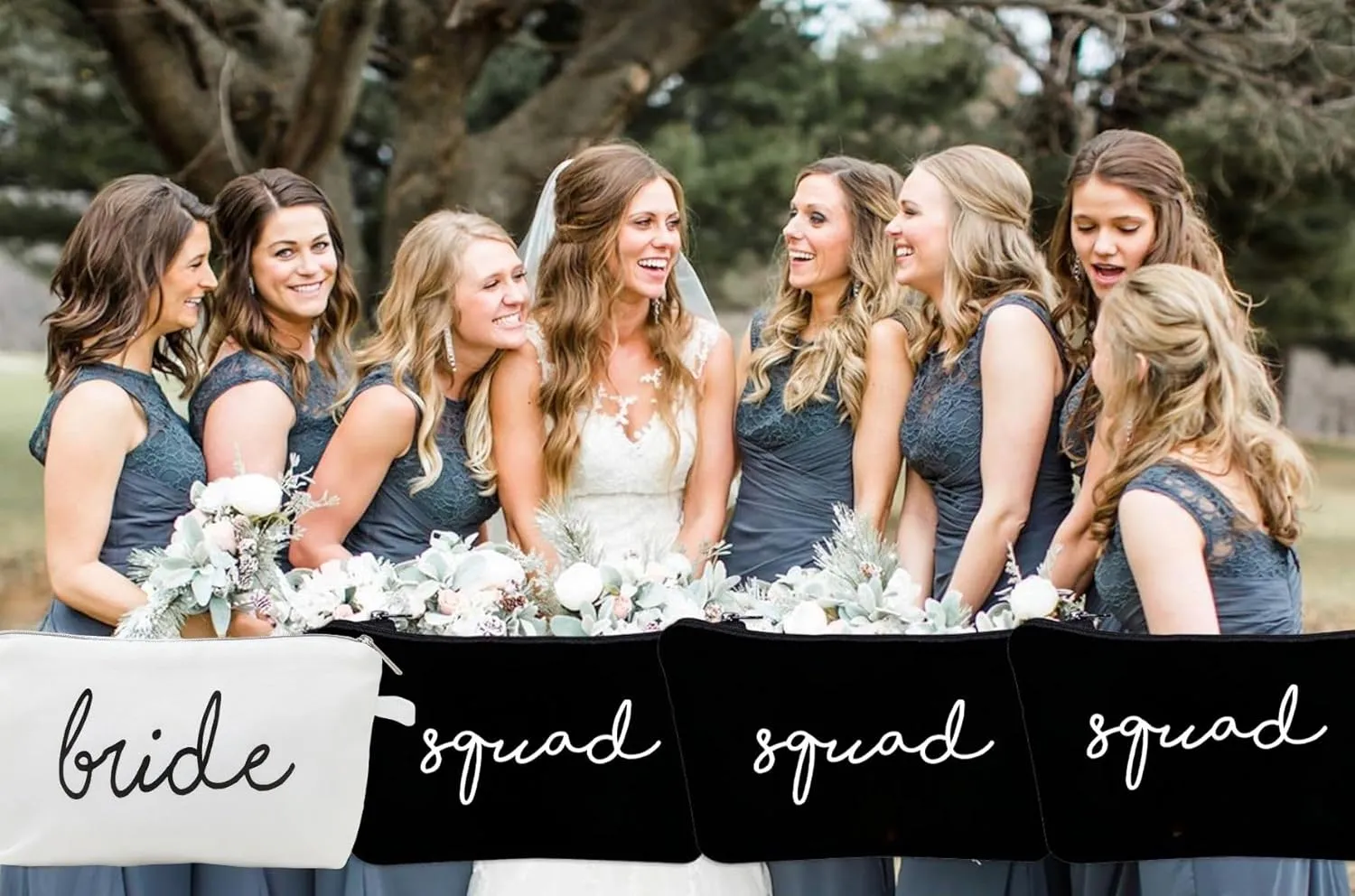 Funky Junque Zippered Bride Tribe Makeup Bag and Bride Squad Bags Clutch for Bridesmaids Weddings Bachelorette Parties Bride (White) One Size