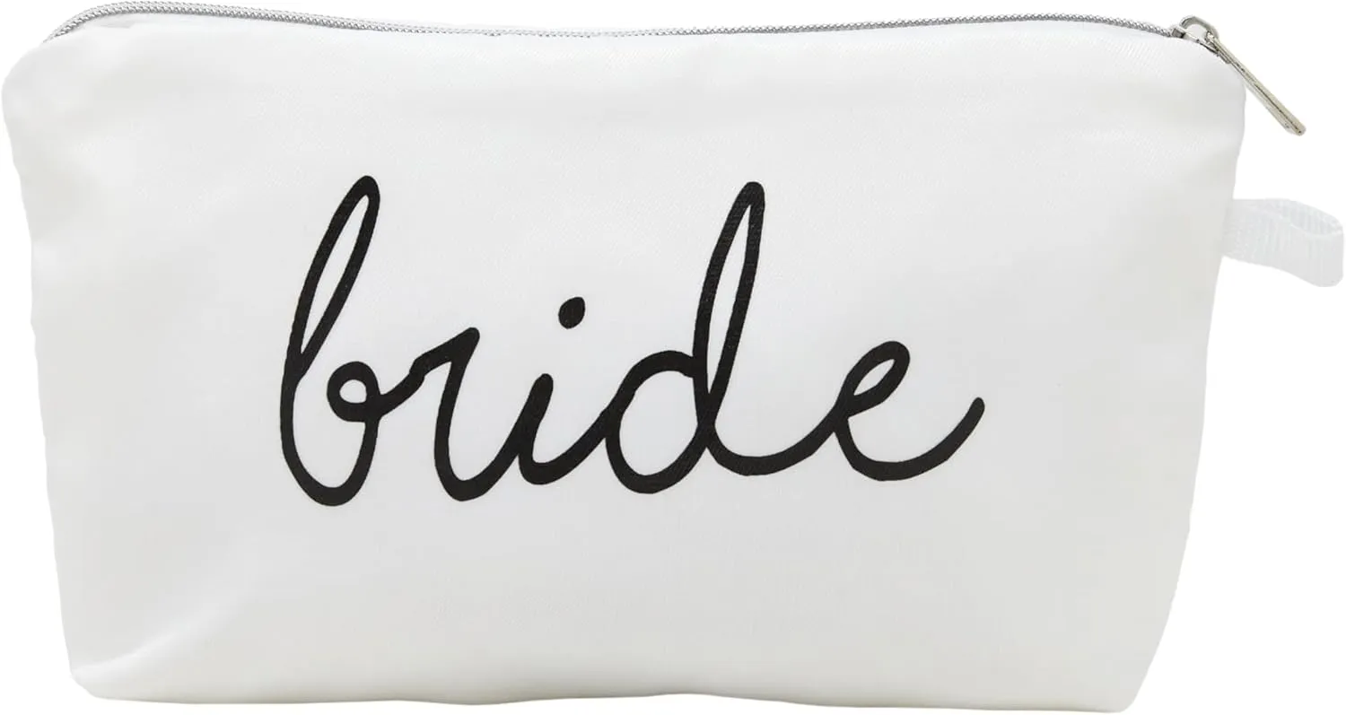 Funky Junque Zippered Bride Tribe Makeup Bag and Bride Squad Bags Clutch for Bridesmaids Weddings Bachelorette Parties Bride (White) One Size