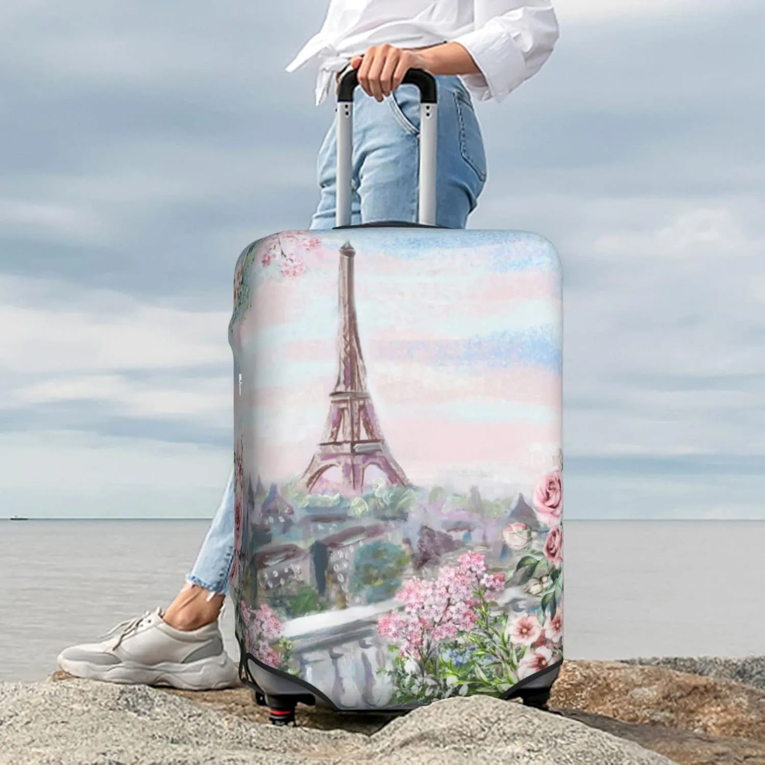 Futterya Travel Luggage Cover Romantic Eiffel Tower France Suitcase Protector Washable Baggage Covers (for 18-21 inch luggage)