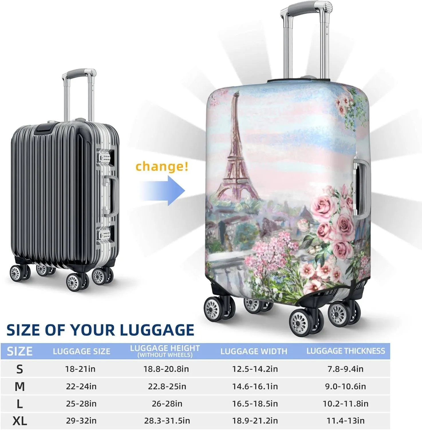 Futterya Travel Luggage Cover Romantic Eiffel Tower France Suitcase Protector Washable Baggage Covers (for 18-21 inch luggage)