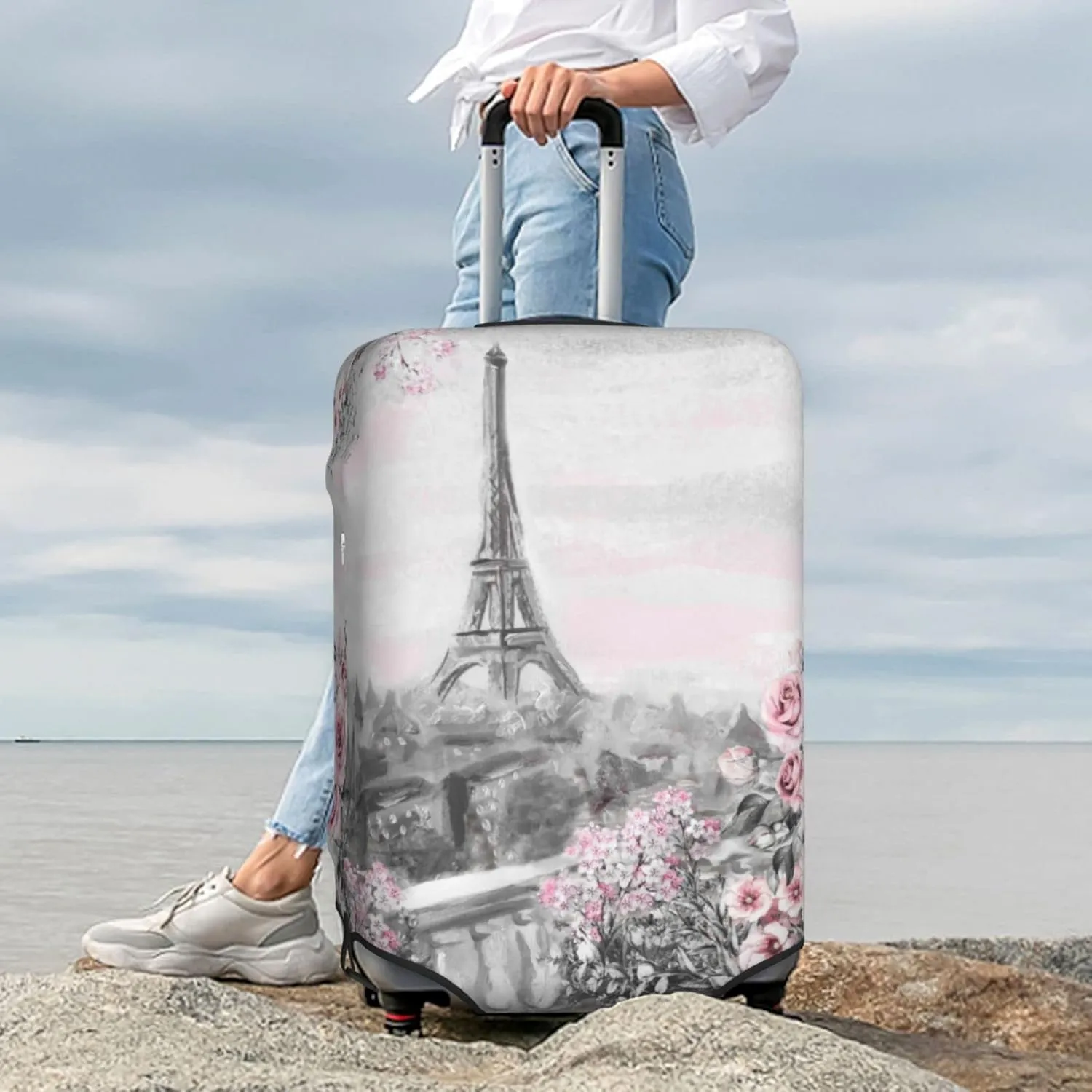 Futterya Travel Luggage Cover Romantic Eiffel Tower France Suitcase Protector Washable Baggage Covers (for 25-28 inch luggage)
