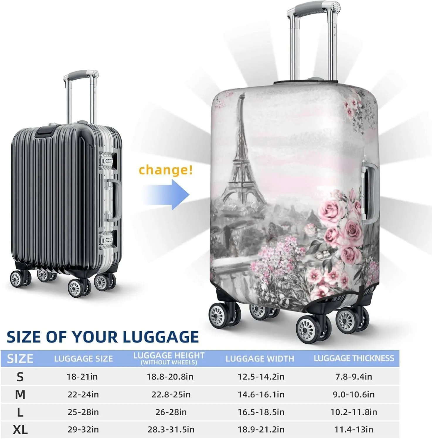 Futterya Travel Luggage Cover Romantic Eiffel Tower France Suitcase Protector Washable Baggage Covers (for 25-28 inch luggage)