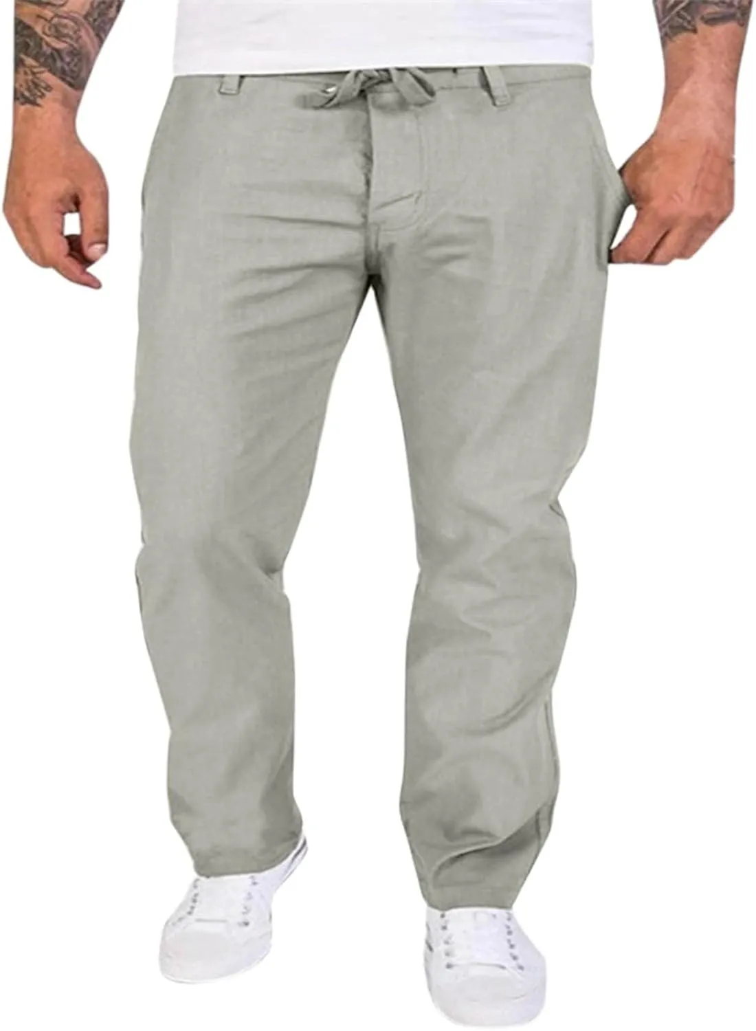 FZVYD Pinstripe Pants Men Mens Casual Elastic Drawstring Cargo Pants Lightweight Relaxed Fit Cotton Workout Sweatpants 2023