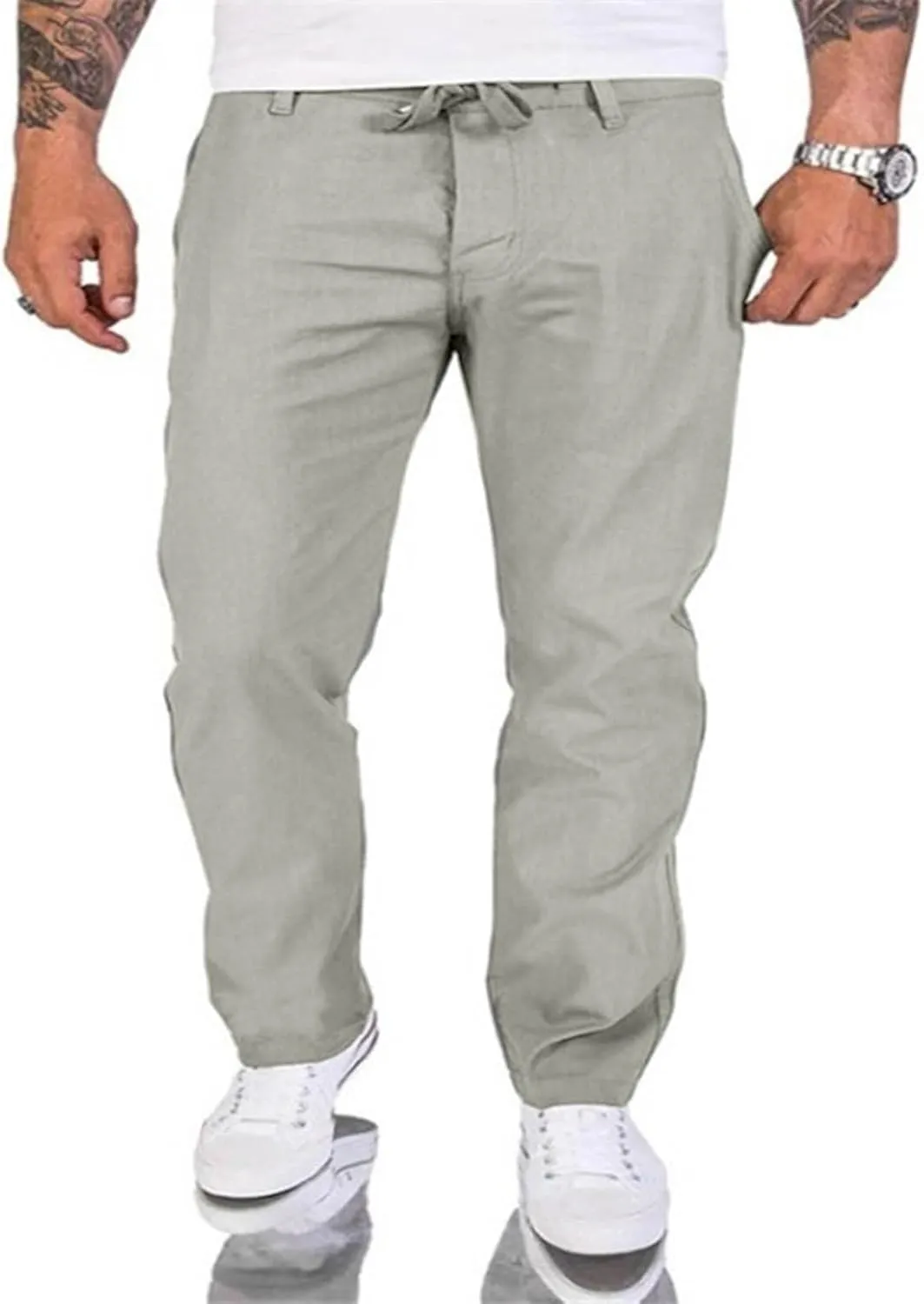 FZVYD Pinstripe Pants Men Mens Casual Elastic Drawstring Cargo Pants Lightweight Relaxed Fit Cotton Workout Sweatpants 2023