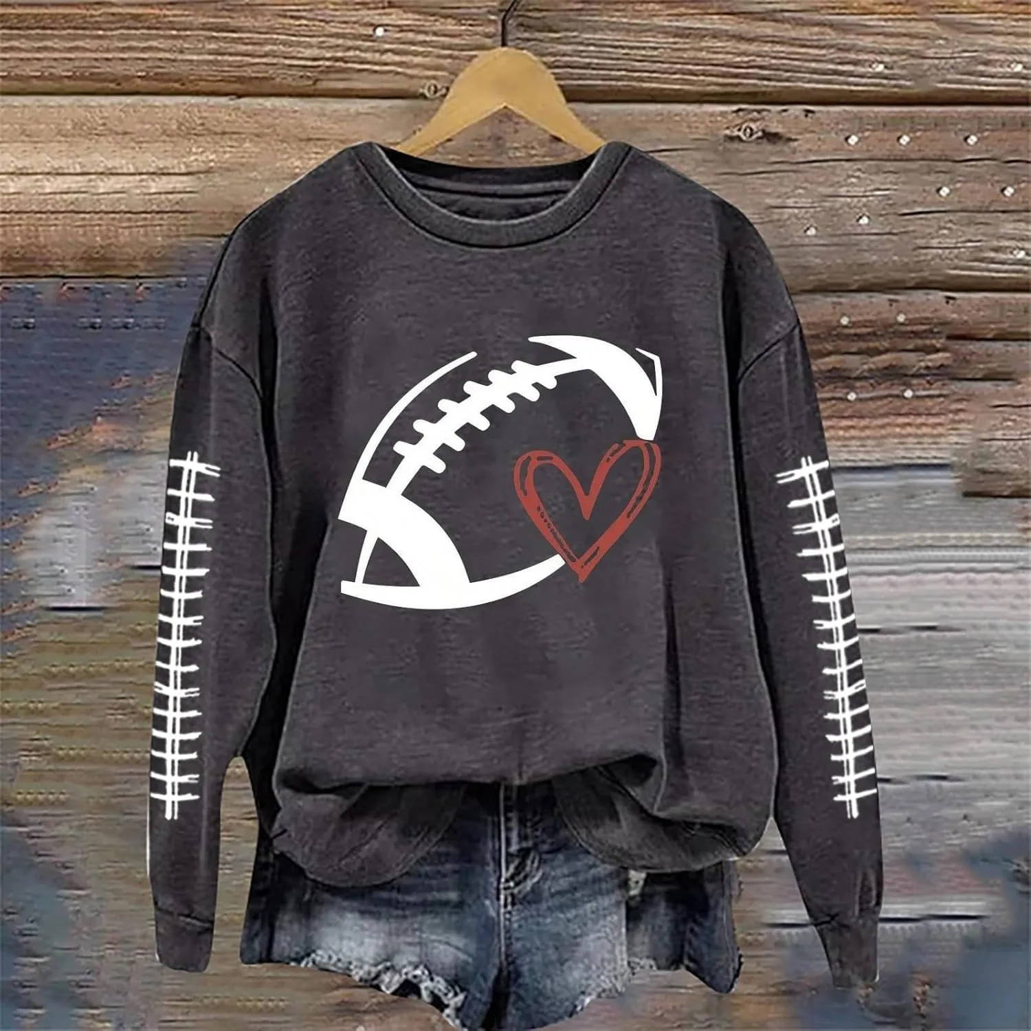 Game Day Sweatshirts for Women 2024 Fall Football Fan Hoodie Cute Funny Printed Sweaters Long Sleeve Crewneck Outwear