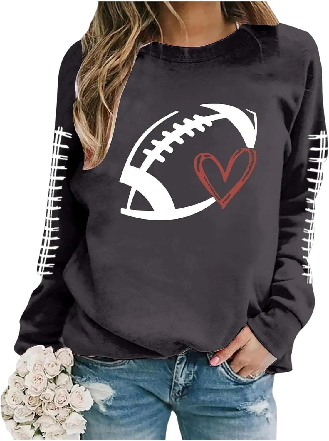 Game Day Sweatshirts for Women 2024 Fall Football Fan Hoodie Cute Funny Printed Sweaters Long Sleeve Crewneck Outwear