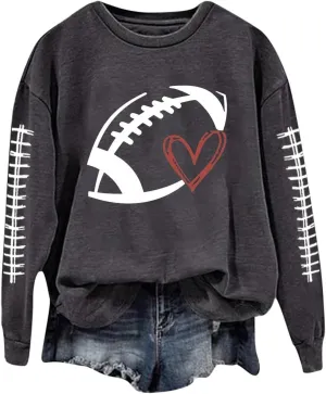 Game Day Sweatshirts for Women 2024 Fall Football Fan Hoodie Cute Funny Printed Sweaters Long Sleeve Crewneck Outwear