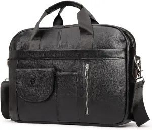 Genuine Leather Briefcase, with Multiple Pockets, Adjustable Shoulder Strap, Versatile Design for Business, Travel, and Work