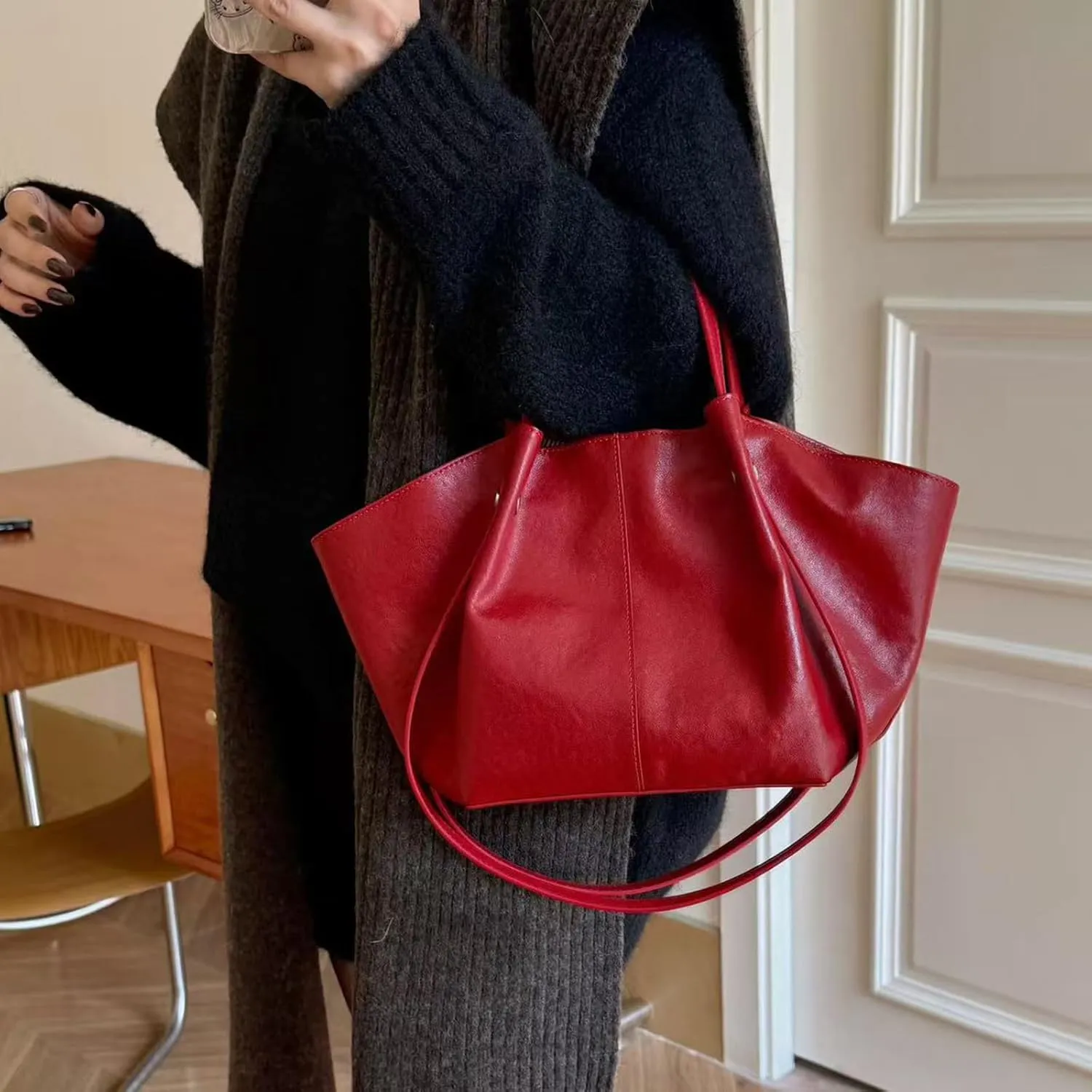 Genuine Leather Tote Bag for women,Casual Shoulder Hobo Purses,Large-capacity top handle Handbag.