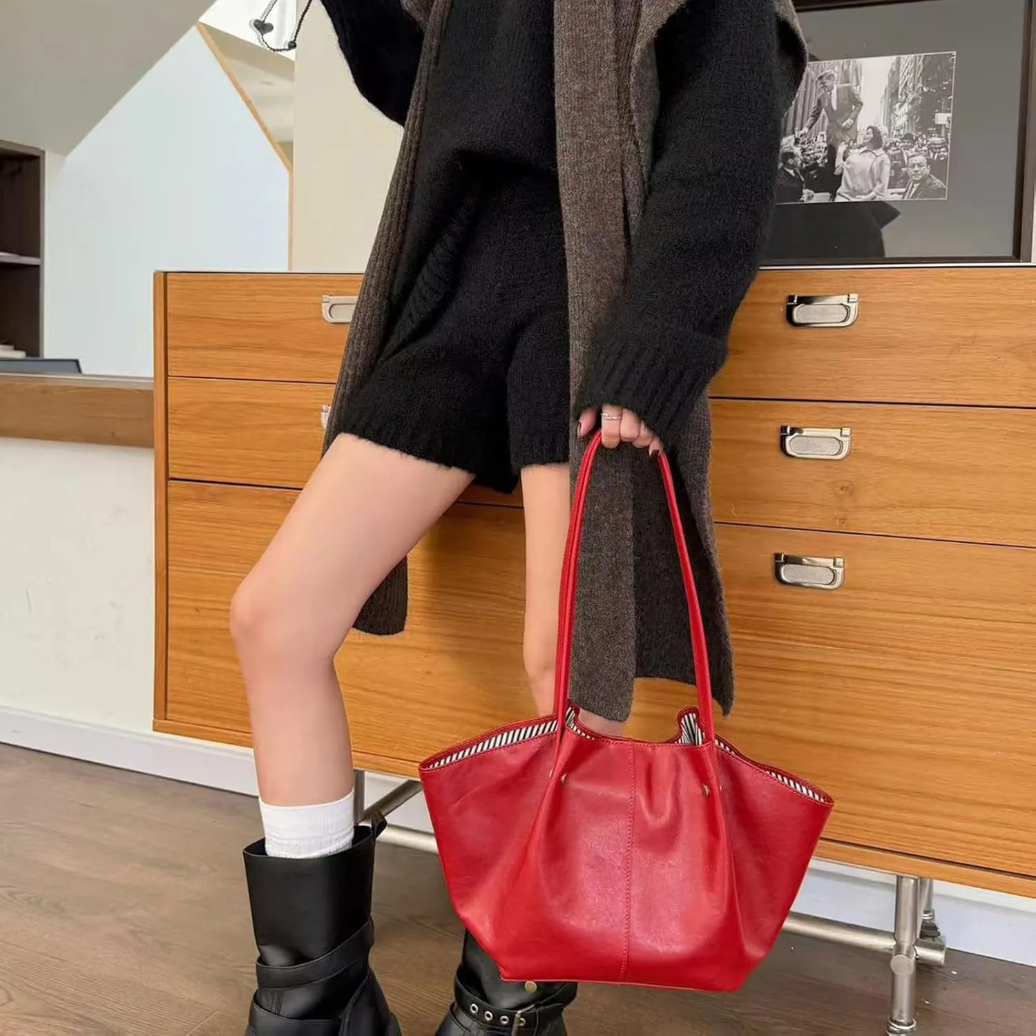 Genuine Leather Tote Bag for women,Casual Shoulder Hobo Purses,Large-capacity top handle Handbag.