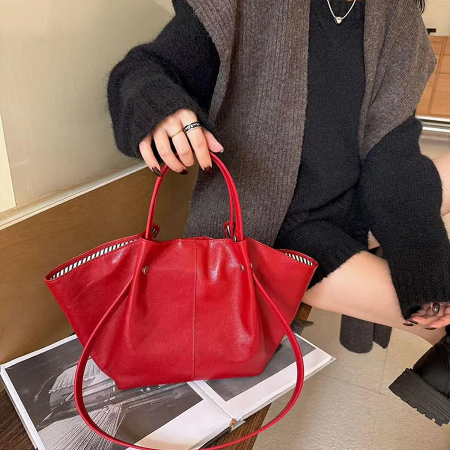 Genuine Leather Tote Bag for women,Casual Shoulder Hobo Purses,Large-capacity top handle Handbag.