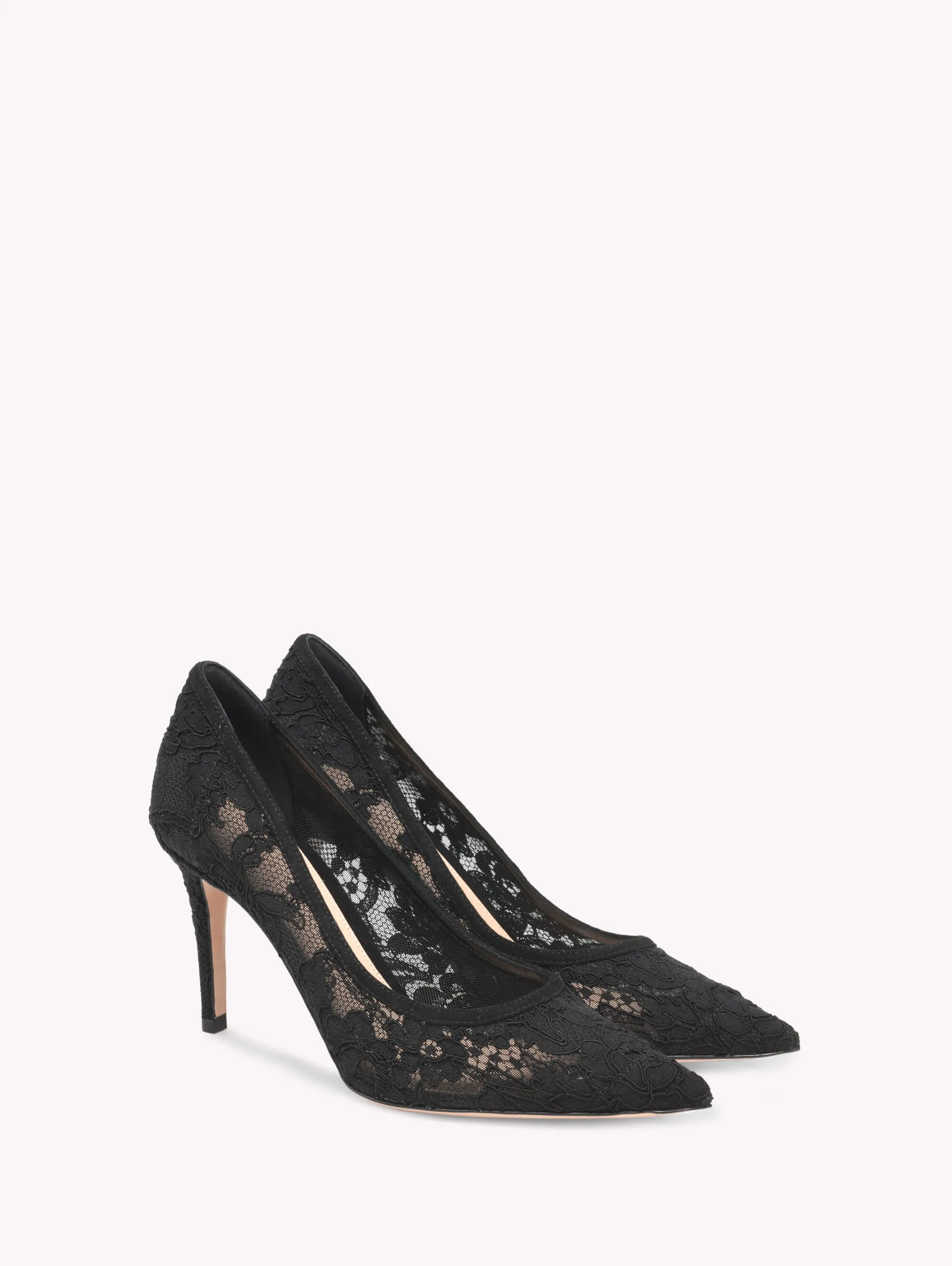GIANVITO ROSSI CLAUDIA LACE PUMP 8.5CM BLACK