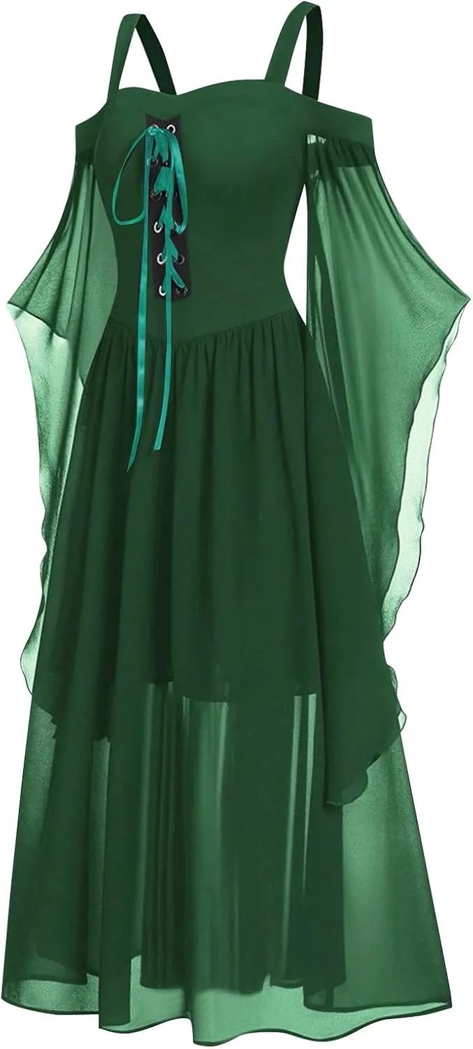 Goth Dress for Women 2025 Retro Cocktail Batwing Halloween Evening Fashion Plus Size Renaissance Medieval Dress