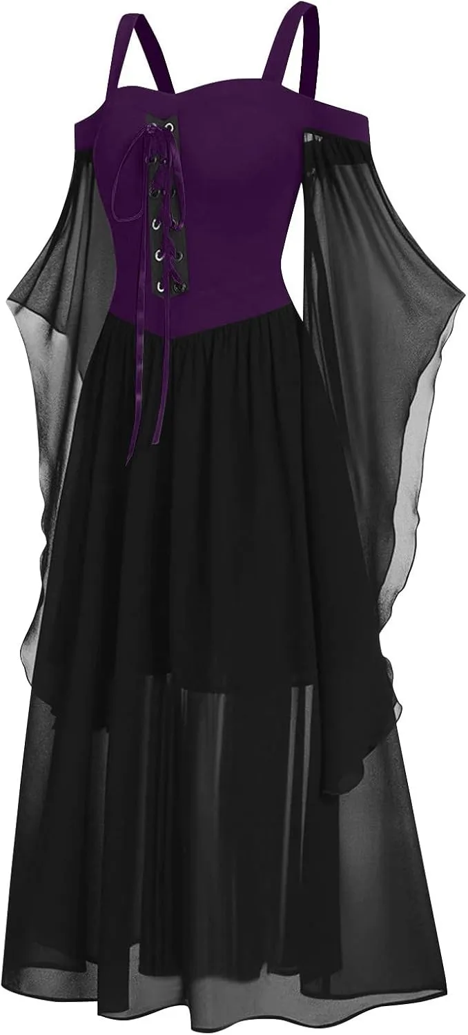 Goth Dress for Women 2025 Retro Cocktail Batwing Halloween Evening Fashion Plus Size Renaissance Medieval Dress