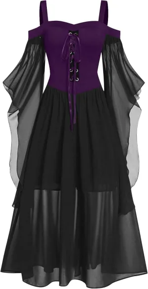 Goth Dress for Women 2025 Retro Cocktail Batwing Halloween Evening Fashion Plus Size Renaissance Medieval Dress