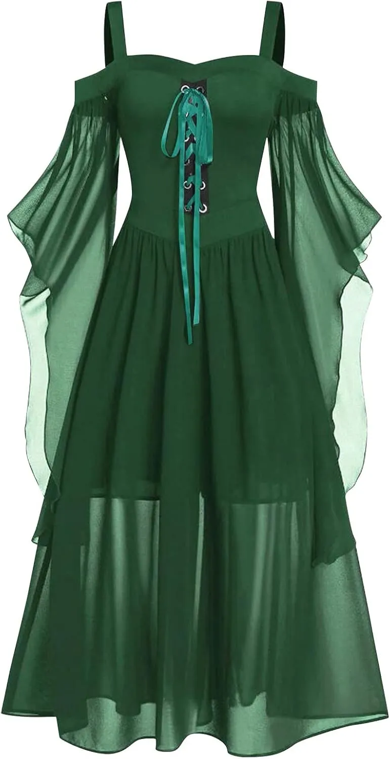 Goth Dress for Women 2025 Retro Cocktail Batwing Halloween Evening Fashion Plus Size Renaissance Medieval Dress