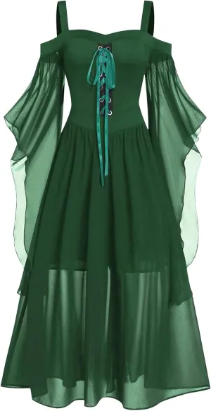 Goth Dress for Women 2025 Retro Cocktail Batwing Halloween Evening Fashion Plus Size Renaissance Medieval Dress