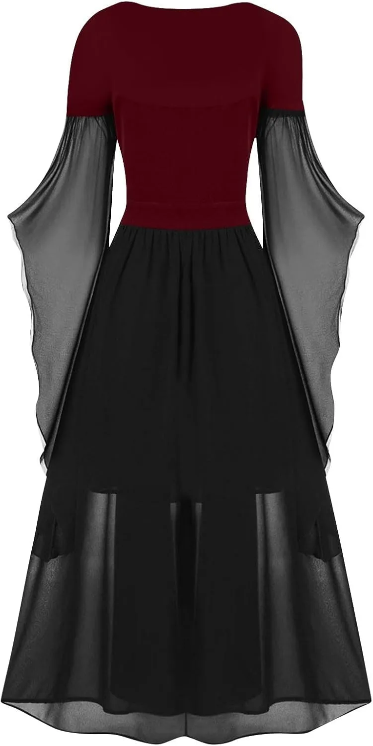 Goth Dress for Women 2025 Retro Cocktail Batwing Halloween Evening Fashion Plus Size Renaissance Medieval Dress