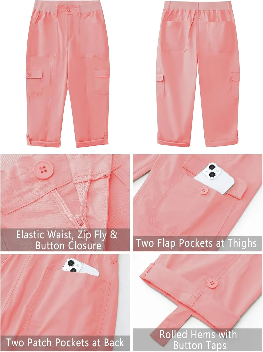 GRAPENT Cargo Capri Pants for Women High Waisted Relaxed Fit Elastic Knit Waist Casual Capris Trousers Cropped Pants