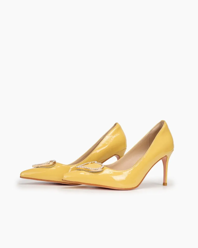 Heart Decorative Buckle Rhinestone Stilettos Heel Pumps