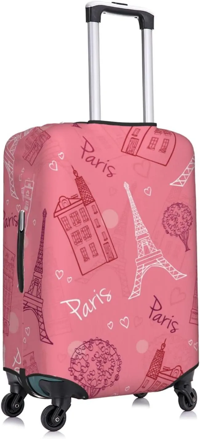 Highly Elastic Spandex Suitcase Cover Luggage Cover Protector Large Fits 25 to 28 Inch Pink Romantic Paris Prints