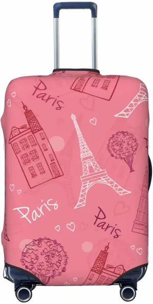 Highly Elastic Spandex Suitcase Cover Luggage Cover Protector Large Fits 25 to 28 Inch Pink Romantic Paris Prints