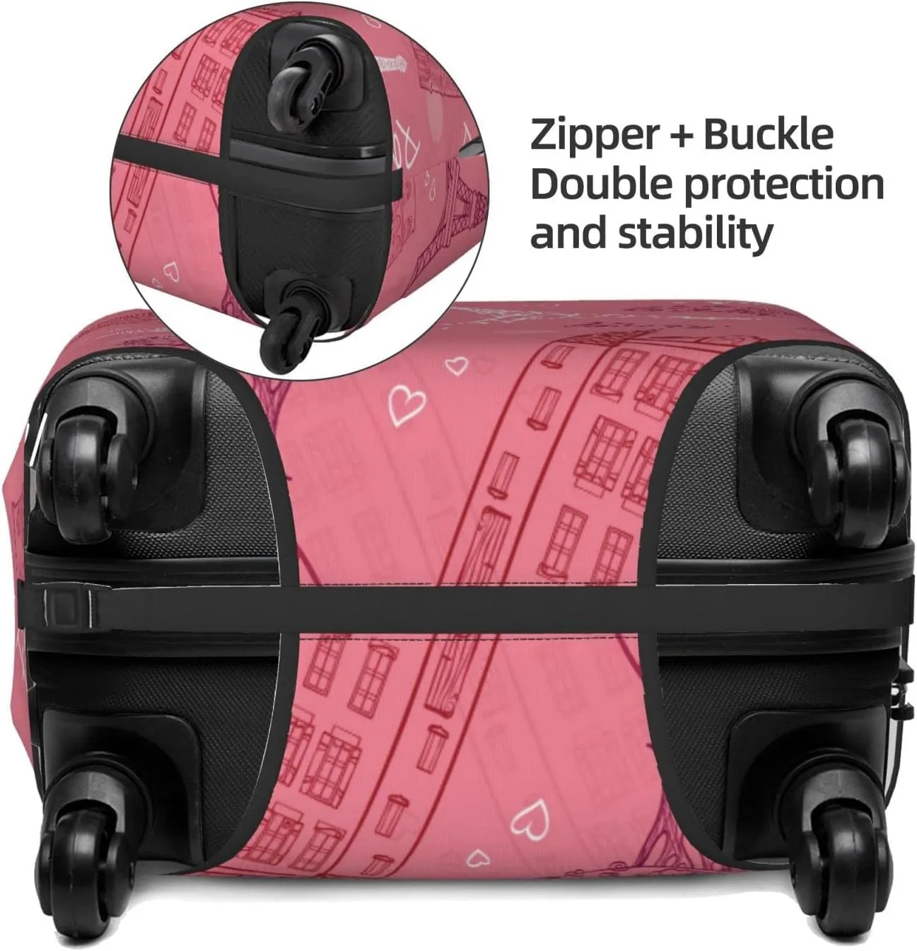 Highly Elastic Spandex Suitcase Cover Luggage Cover Protector Large Fits 25 to 28 Inch Pink Romantic Paris Prints