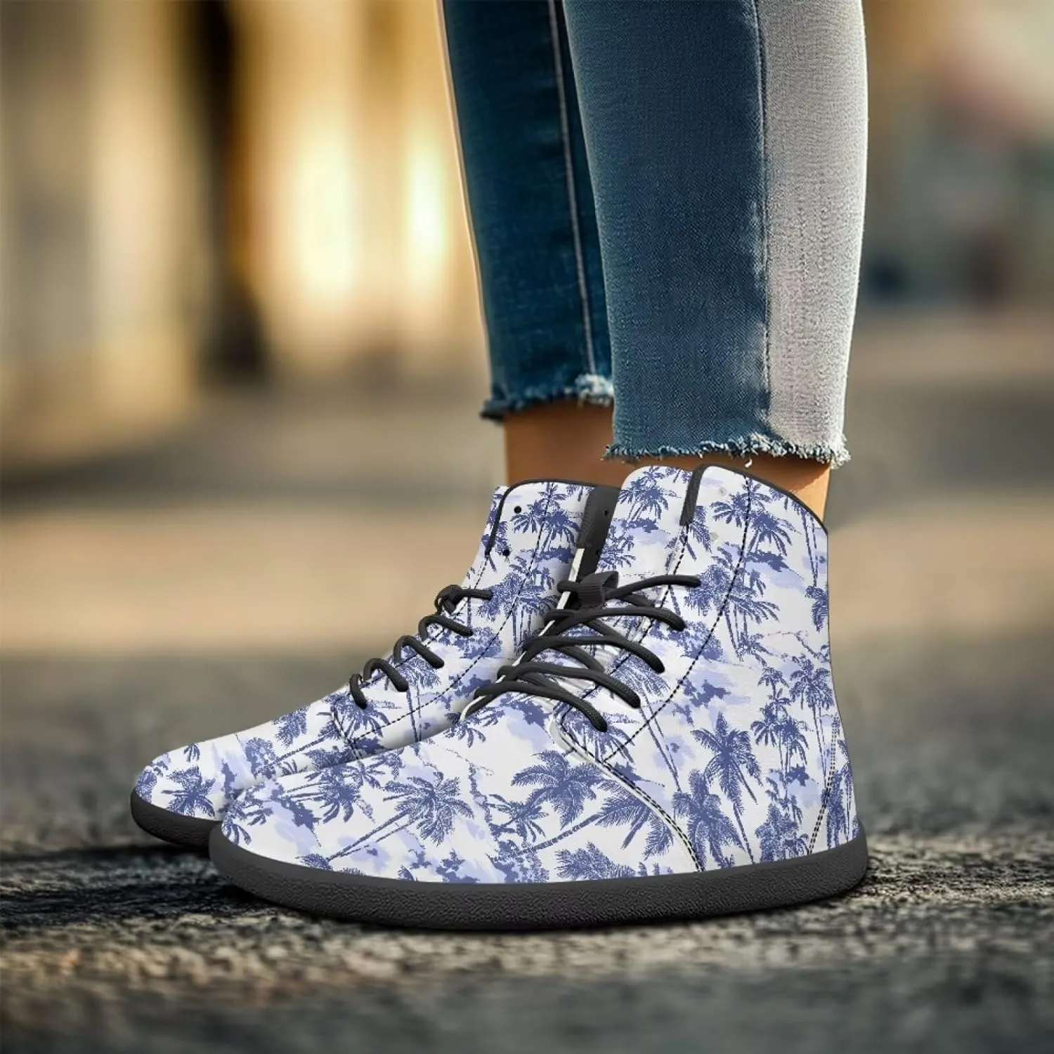 Howilath Hawaiian Coconut Tree High Top Shoes Minimalist Shoes Men Waterproof Running Cross Training Shoe
