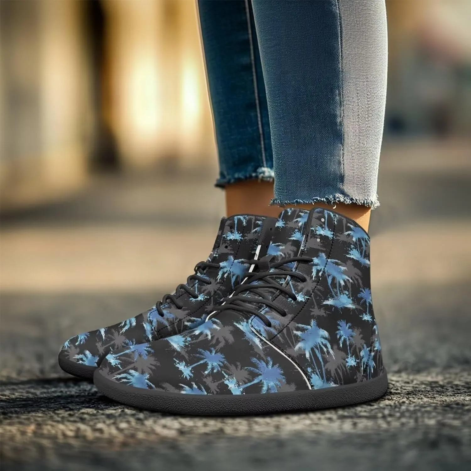 Howilath Hawaiian Coconut Tree High Top Shoes Minimalist Shoes Men Waterproof Running Cross Training Shoe
