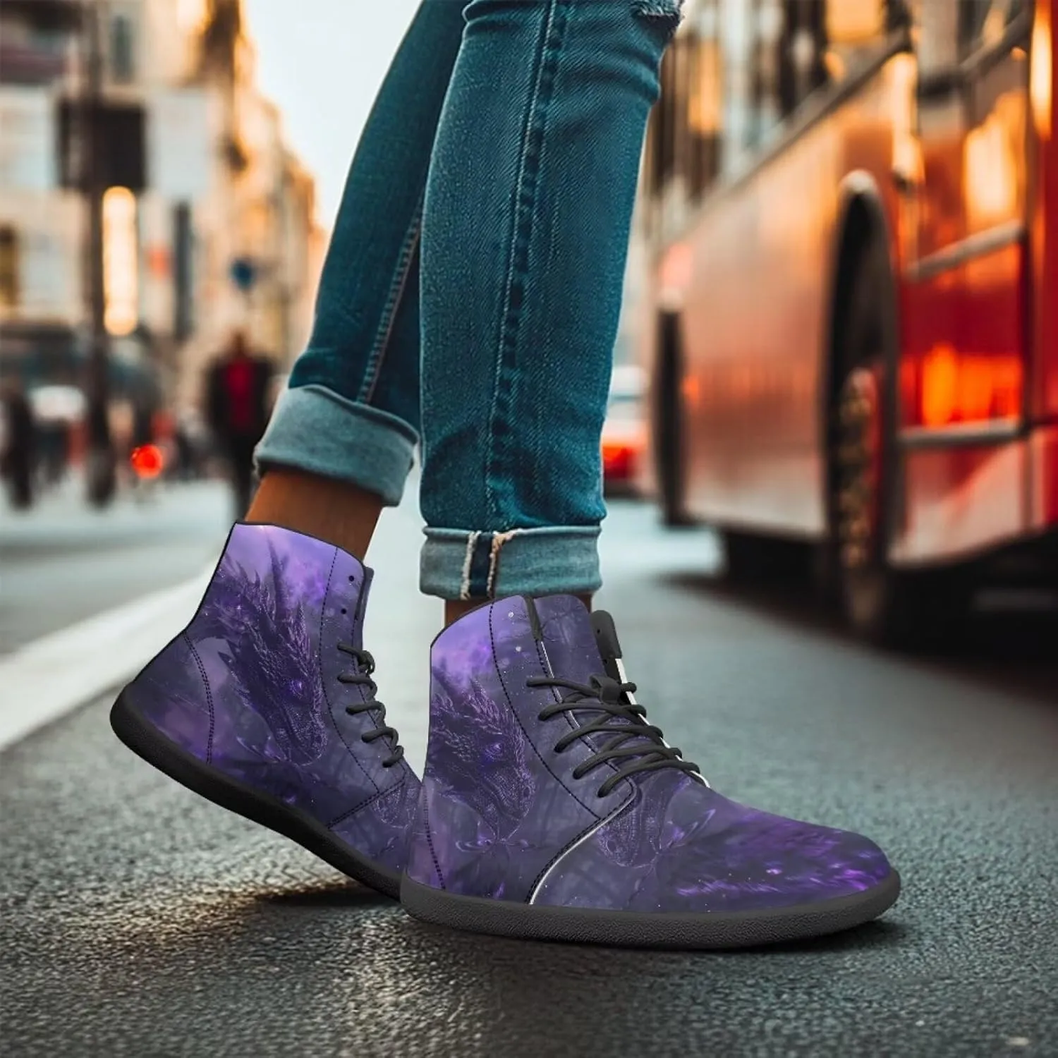 Howilath Horse Print High Top Sneakers for Men Wide Toe Barefoot Shoes Zero Drop Running Cross Training Shoe
