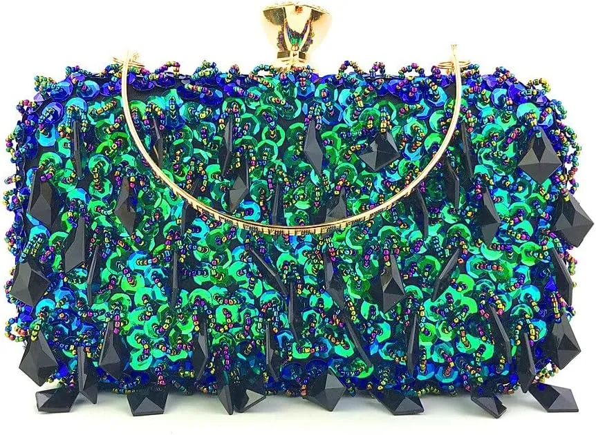 HUFFA Women Beaded Evening Clutch Bags Wedding Bridal Handbags Party Dinner Purse (Color : Gold)