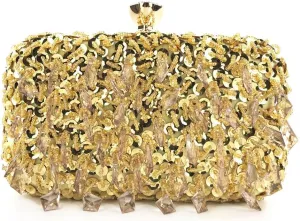 HUFFA Women Beaded Evening Clutch Bags Wedding Bridal Handbags Party Dinner Purse (Color : Gold)