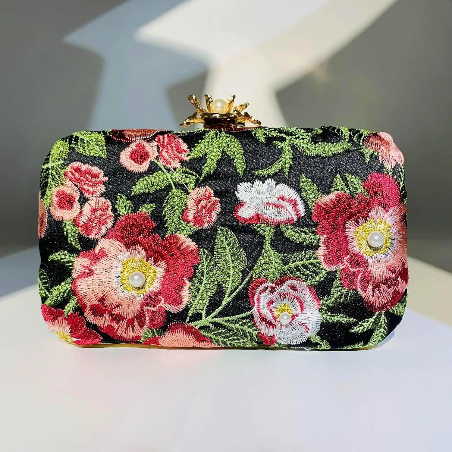 HUFFA Women Embroidery Flowers Evening Clutch Bags Diamond Banquet Shoulder Bags Wedding Dinner Wallets Purse (Color : Blue)