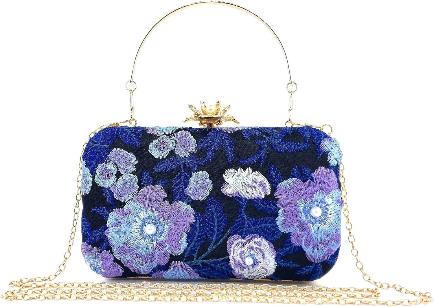 HUFFA Women Embroidery Flowers Evening Clutch Bags Diamond Banquet Shoulder Bags Wedding Dinner Wallets Purse (Color : Blue)