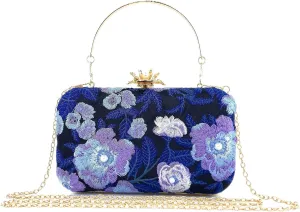 HUFFA Women Embroidery Flowers Evening Clutch Bags Diamond Banquet Shoulder Bags Wedding Dinner Wallets Purse (Color : Blue)