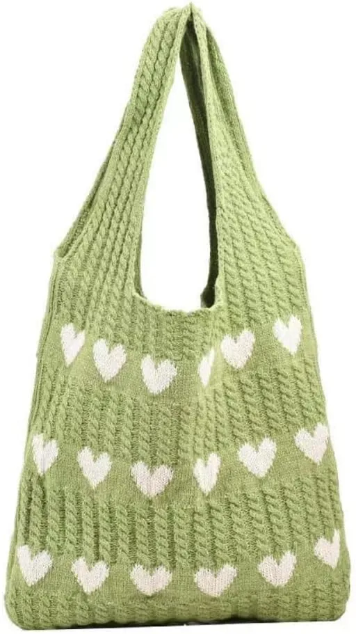 INFLAG Crochet Tote Bag Cute Heart Tote Bag Y2k Aesthetic Knit Love Bags Beach Tote Bag for Women, Accessories Shoulder Bag