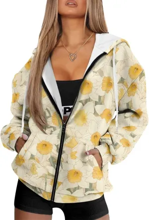 Irisjudy Roaring Tiger Women Casual Full Zip Up Hoodie Native Tribal Oversized Hoodies Purple Skull Y2K Relaxed Sweatshirts