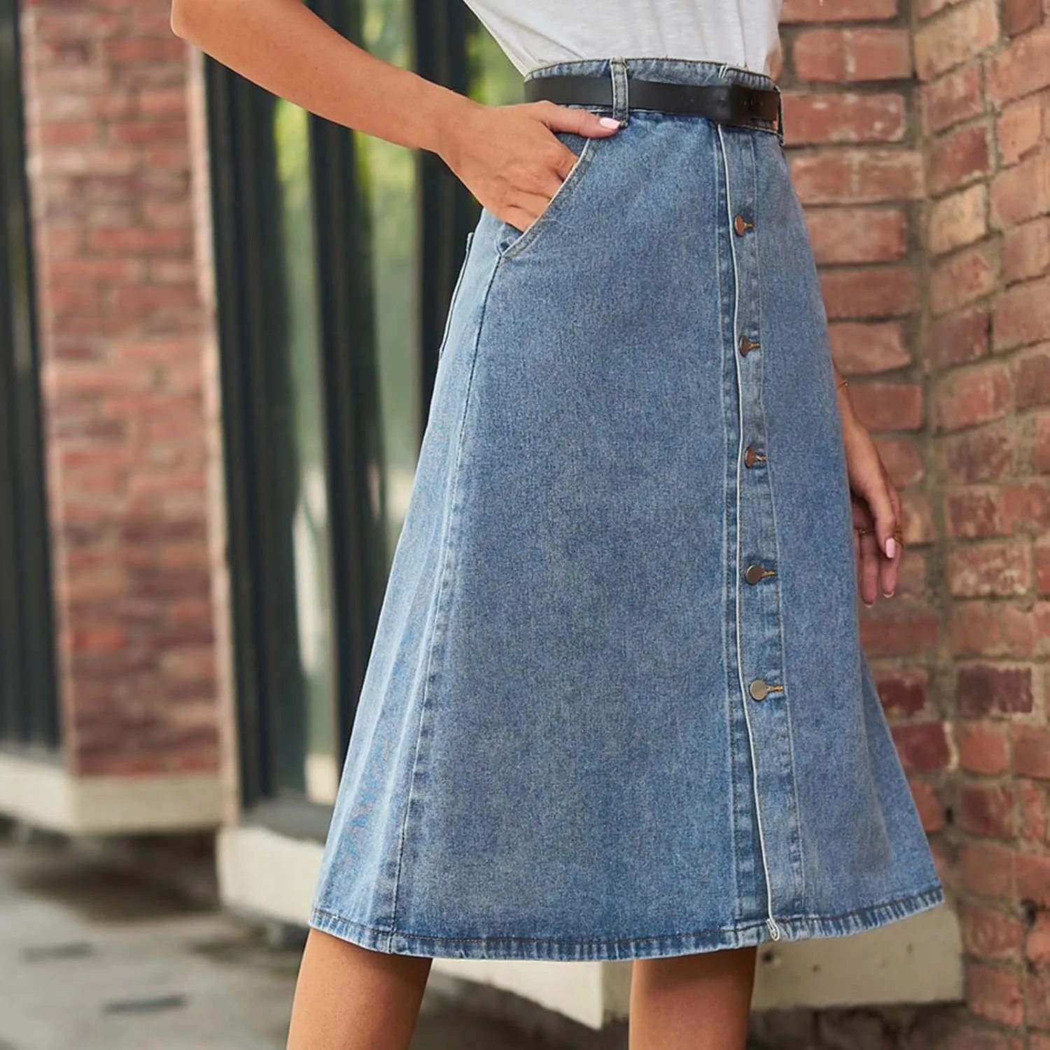Jean Skirt for Women 2024 Fashion Stretchy A-Line Loose Long Skirt Teen Girls Cute High Waisted Jean Skirt with Pocket