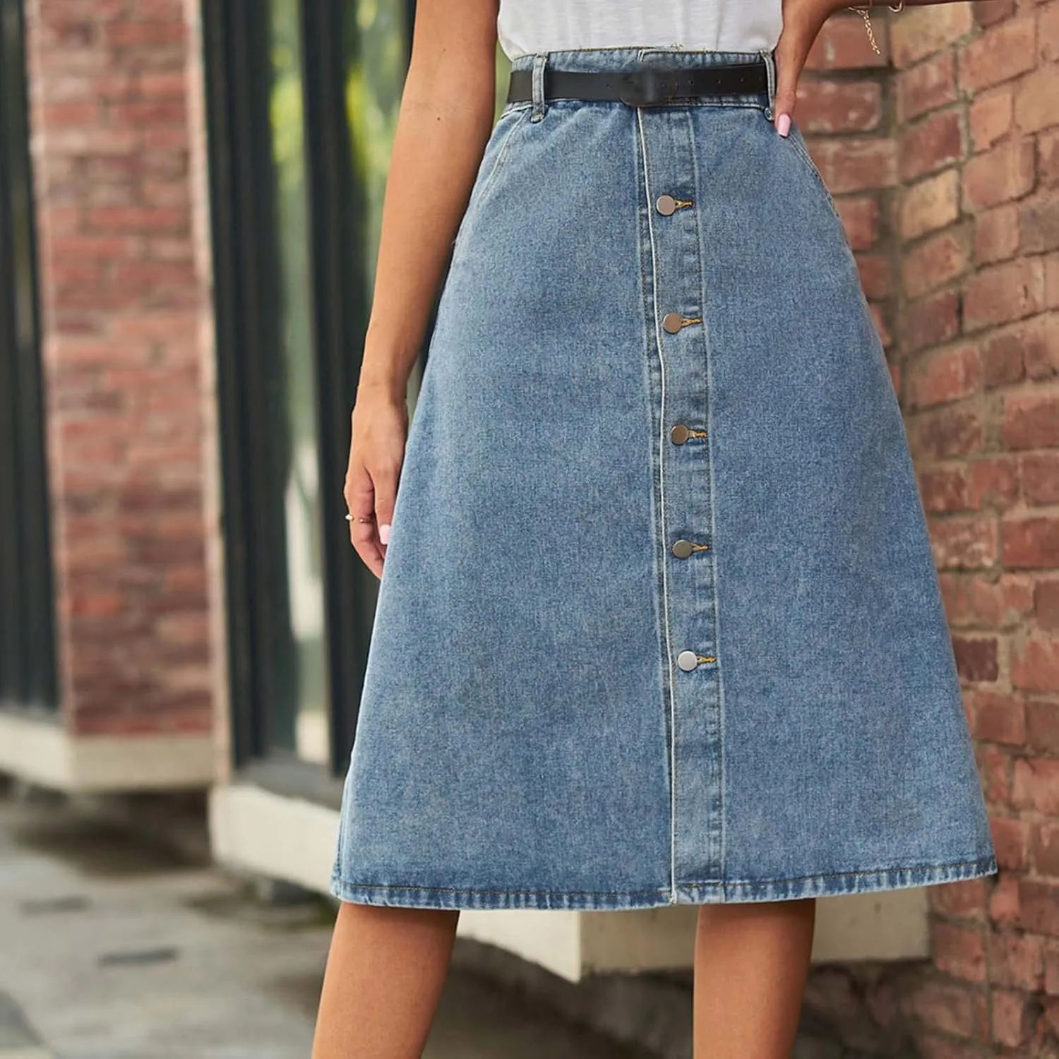 Jean Skirt for Women 2024 Fashion Stretchy A-Line Loose Long Skirt Teen Girls Cute High Waisted Jean Skirt with Pocket