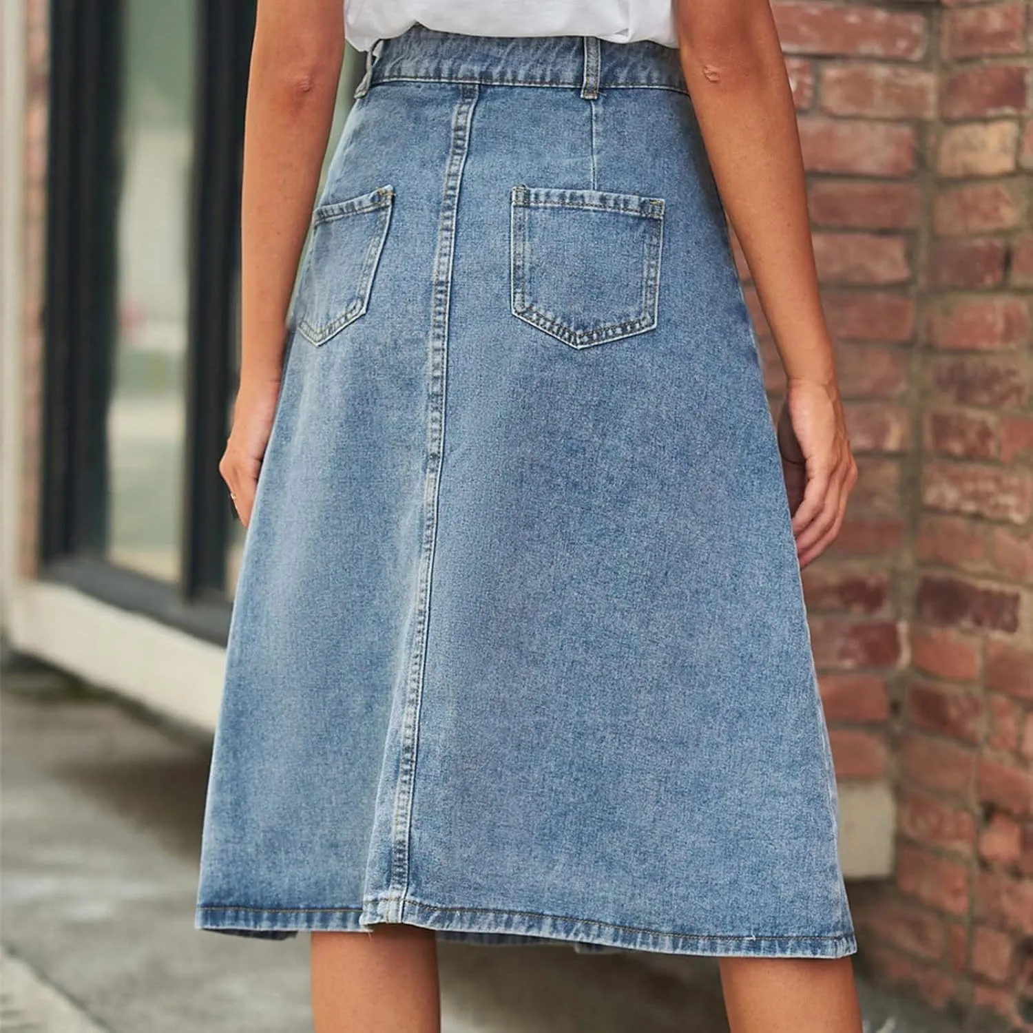 Jean Skirt for Women 2024 Fashion Stretchy A-Line Loose Long Skirt Teen Girls Cute High Waisted Jean Skirt with Pocket