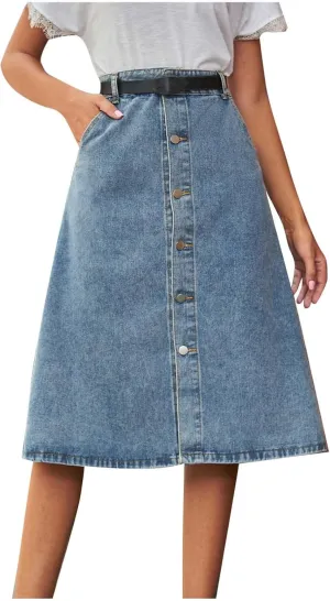 Jean Skirt for Women 2024 Fashion Stretchy A-Line Loose Long Skirt Teen Girls Cute High Waisted Jean Skirt with Pocket