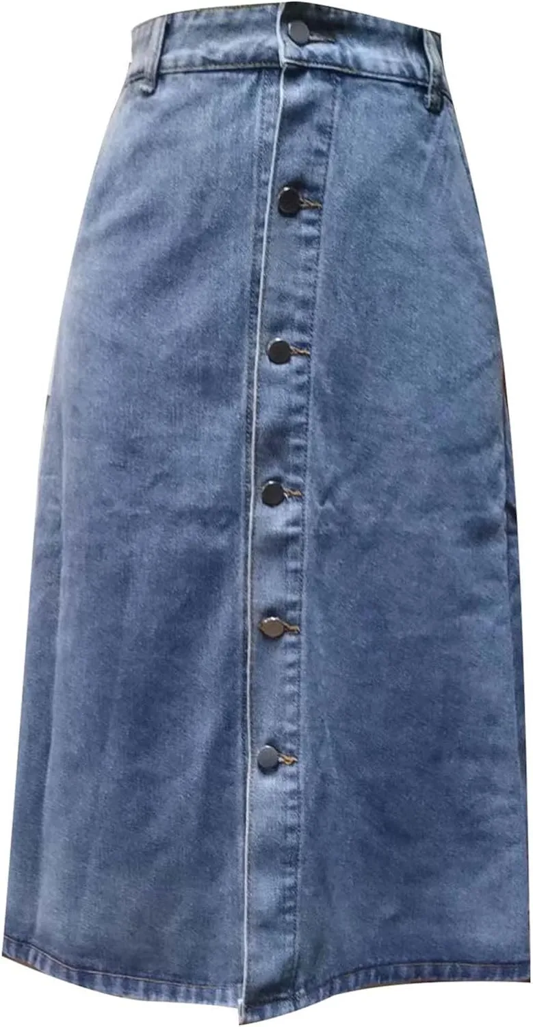 Jean Skirt for Women 2024 Fashion Stretchy A-Line Loose Long Skirt Teen Girls Cute High Waisted Jean Skirt with Pocket