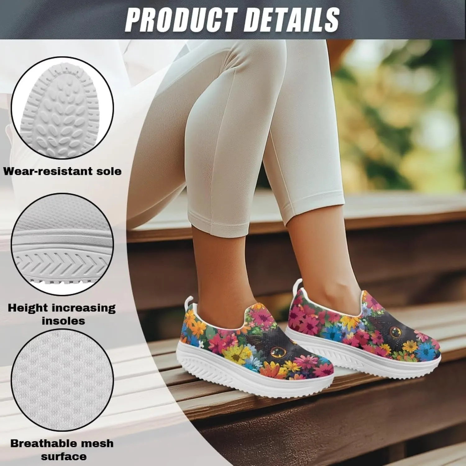 Jeiento Womens Platform Fashion Sneakers with Rocker Bottom Low Top Tennis Shoes Slip-On Walking Sneaker Work,Athletic,Casual Footwear