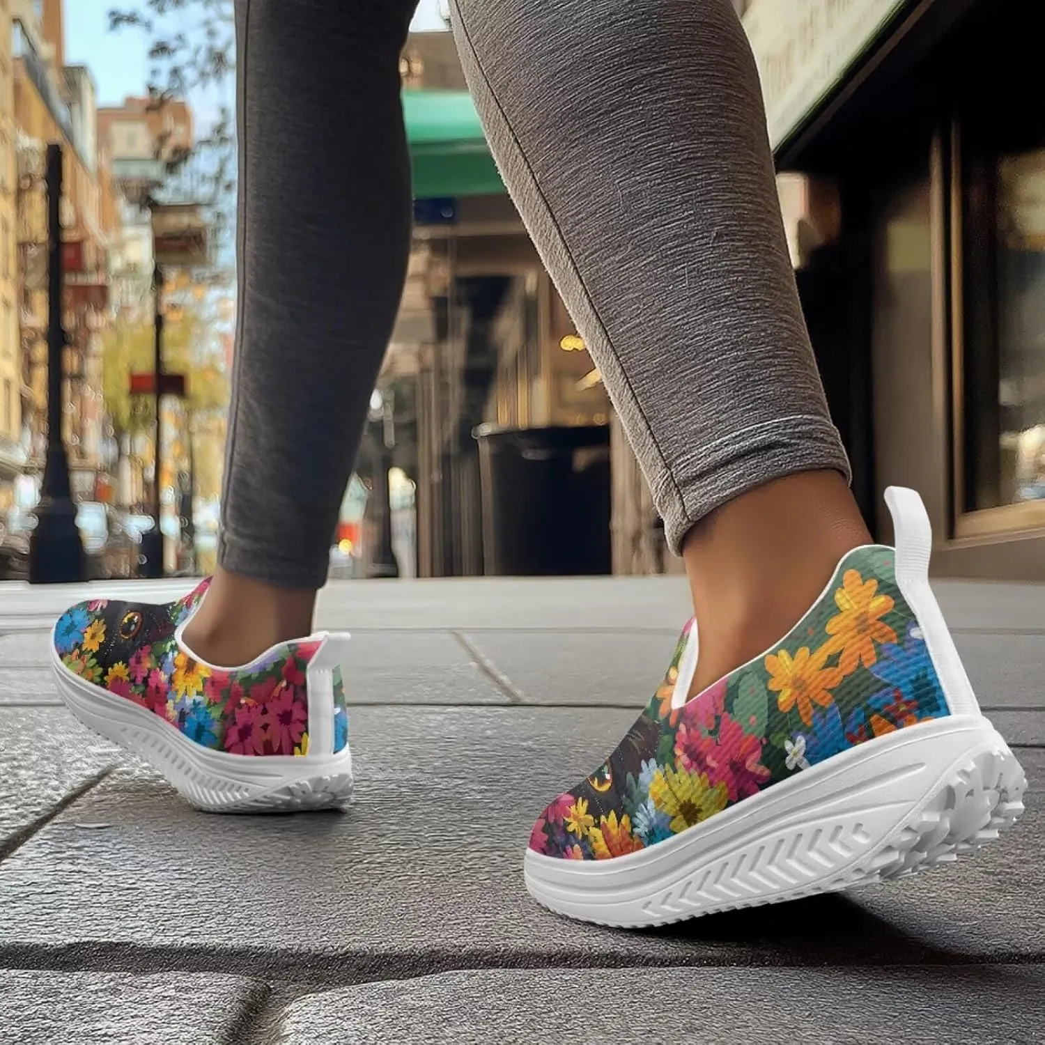 Jeiento Womens Platform Fashion Sneakers with Rocker Bottom Low Top Tennis Shoes Slip-On Walking Sneaker Work,Athletic,Casual Footwear